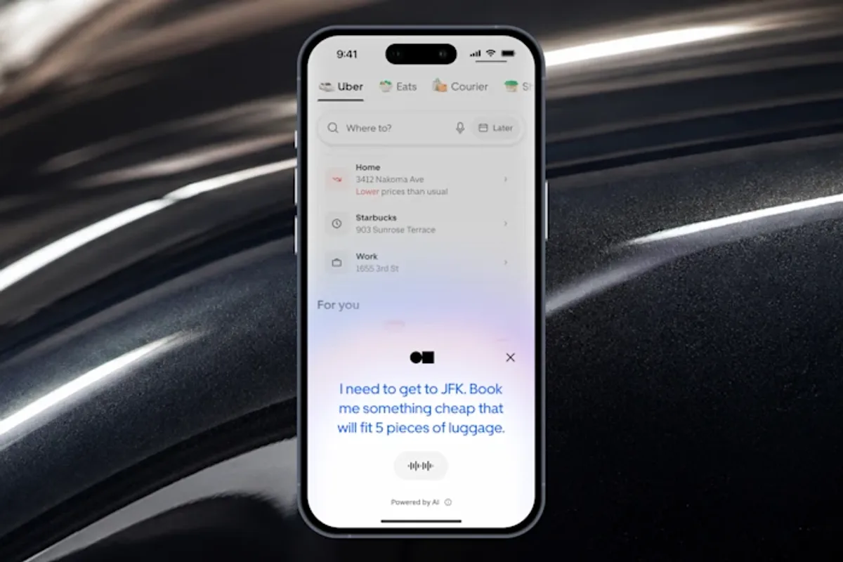 Interface mobile du service Uber intégrant une fonction vocale développée avec les technologies OpenAI